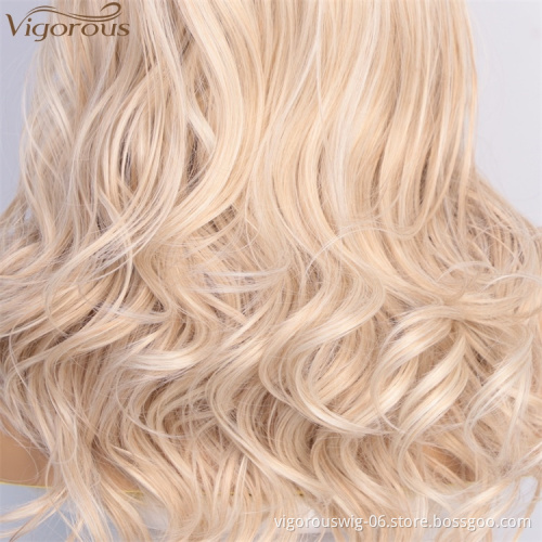 Vigorous Ombre Blonde Wig Long Wavy Synthetic Wigs for Women Brown Gray White Black Red Wig Glueless Hair Can be Cosplay
